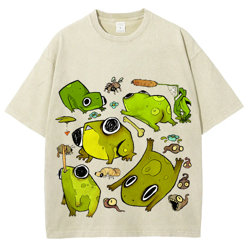 Cute Frog Solid Unisex Vintage Washed Tee