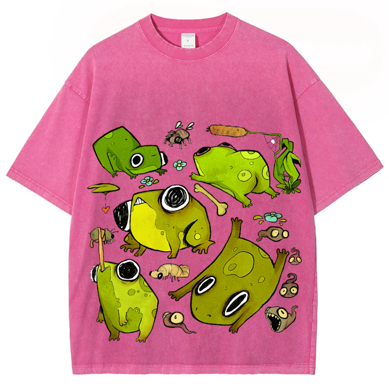 Cute Frog Solid Unisex Vintage Washed Tee