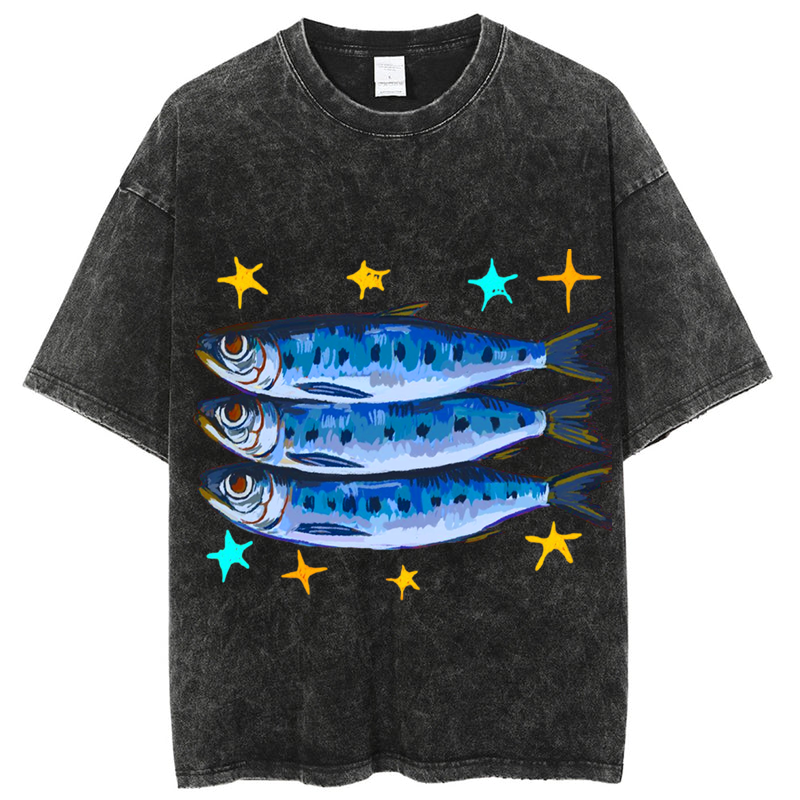 Sardines Solid Unisex Vintage Washed Tee