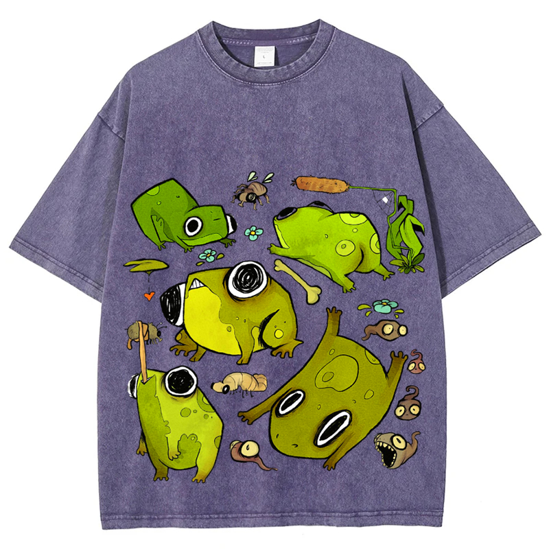 Cute Frog Solid Unisex Vintage Washed Tee