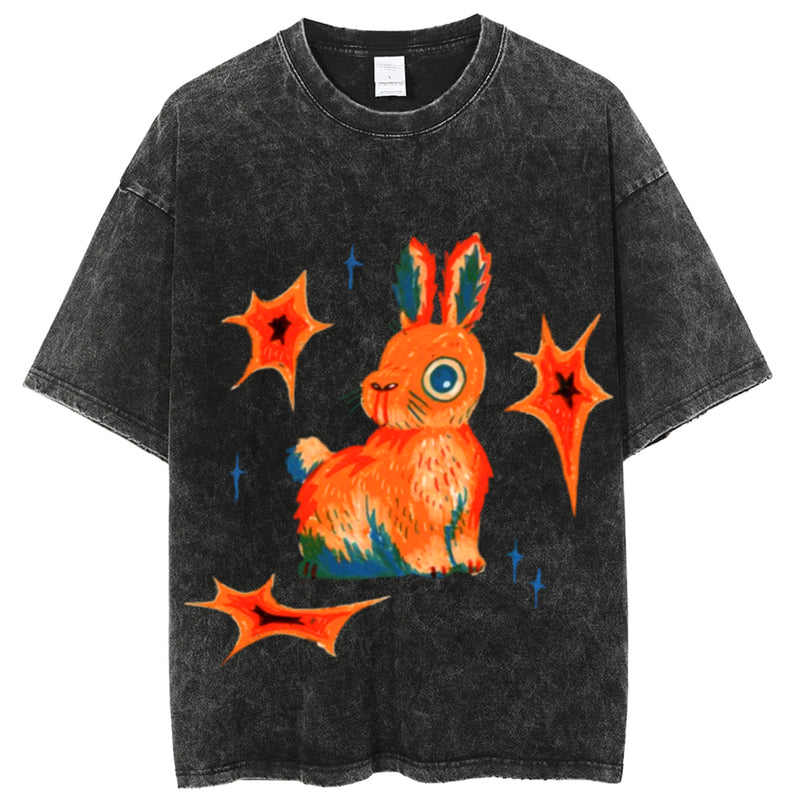 Star Rabbit Solid Unisex Vintage Washed Tee