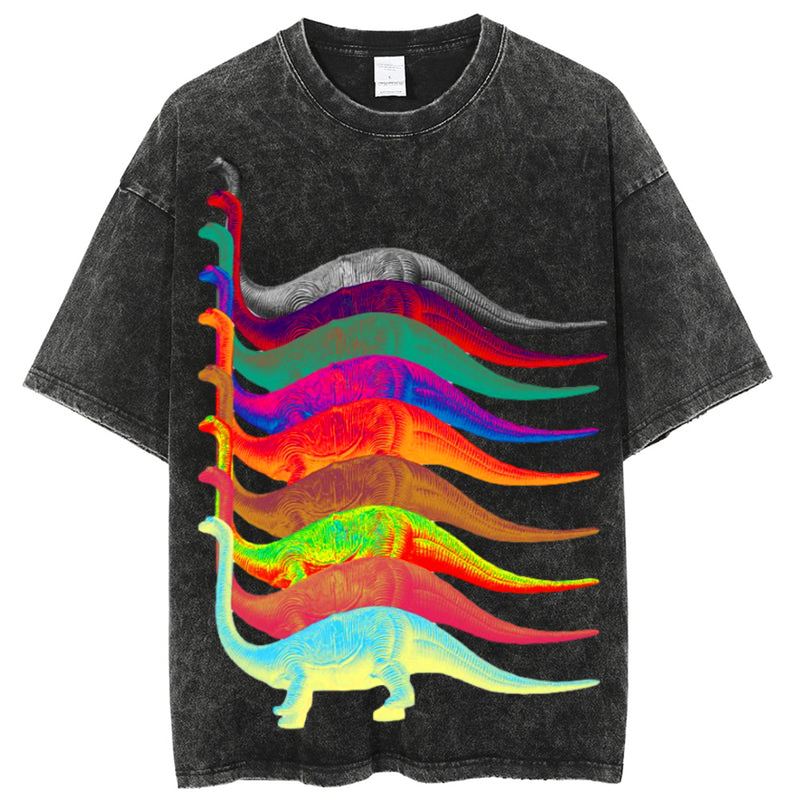 Colorful Tanystropheus Solid Unisex Vintage Washed Tee