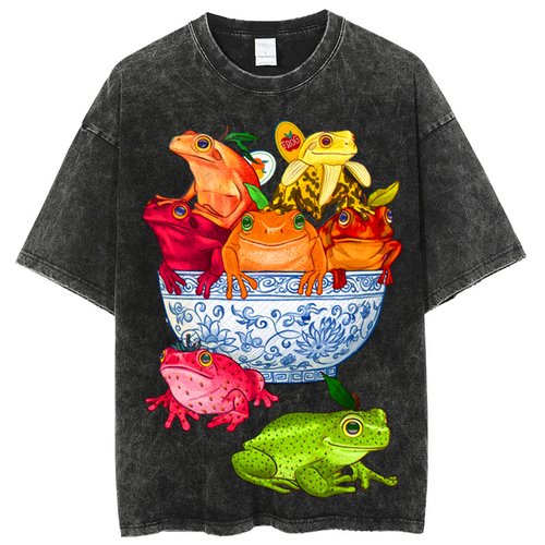 Bowl Of Frogs Solid Unisex Vintage Washed Tee