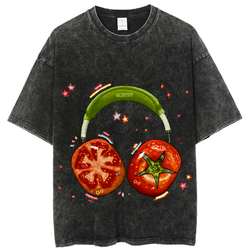 Tomato Hedset Solid Unisex Vintage Washed Tee