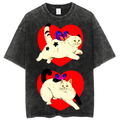 Heart Cat Solid Unisex Vintage Washed Tee