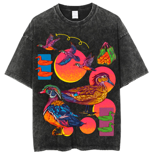 Colorful Birds Solid Unisex Vintage Washed Tee