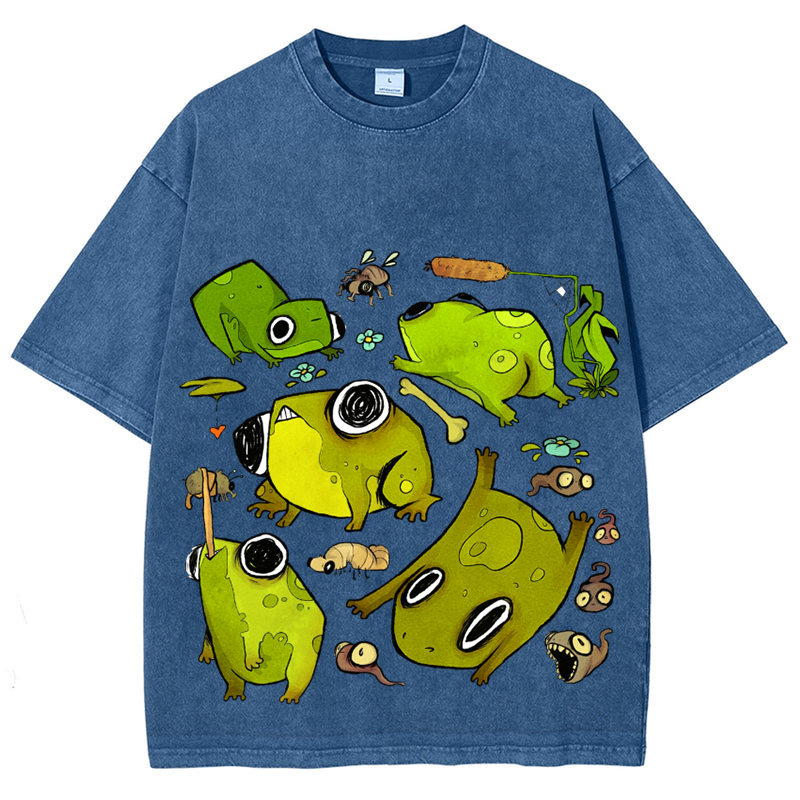 Cute Frog Solid Unisex Vintage Washed Tee