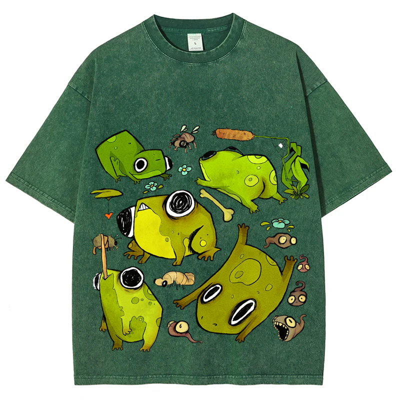 Cute Frog Solid Unisex Vintage Washed Tee