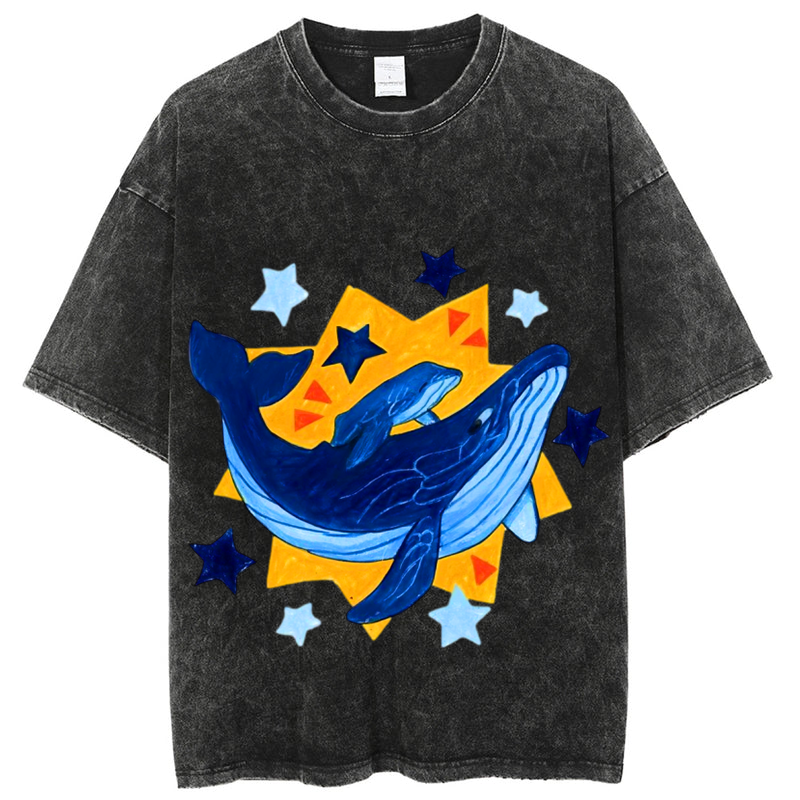 Star Whale Solid Unisex Vintage Washed Tee