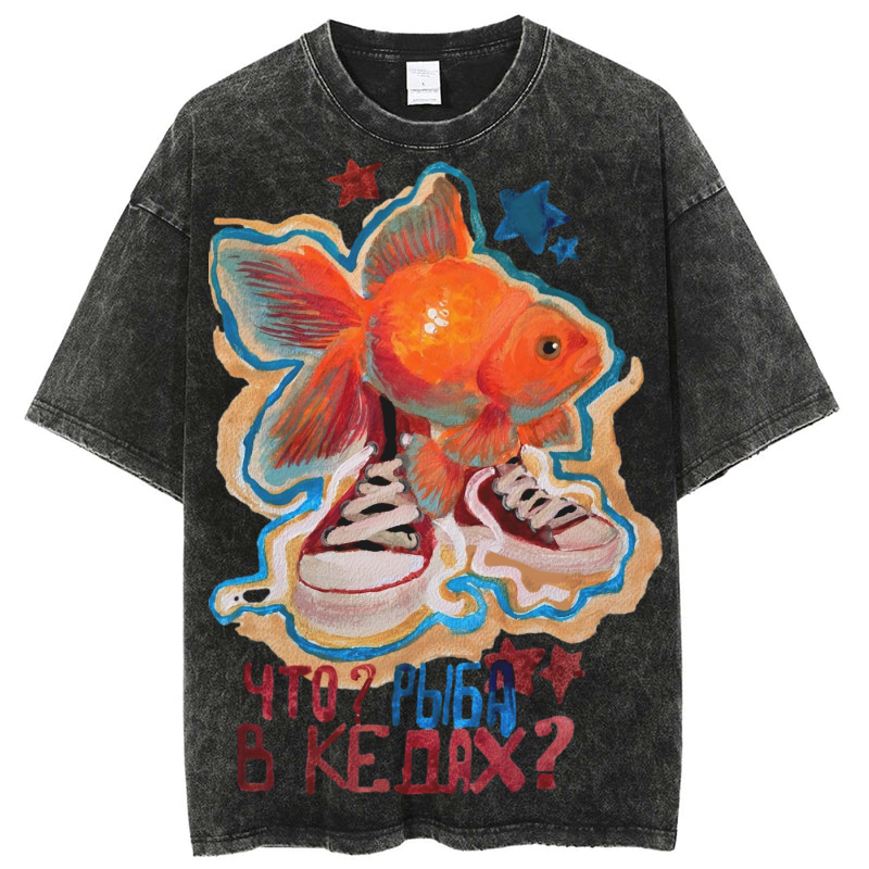 Fish With Shoes Solid Unisex Vintage Washed Tee