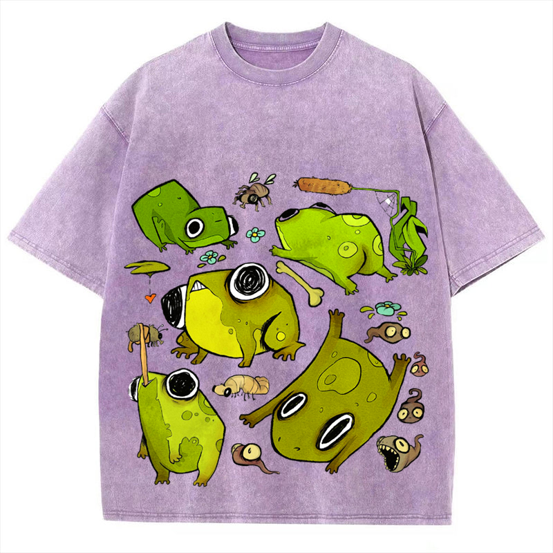 Cute Frog Solid Unisex Vintage Washed Tee