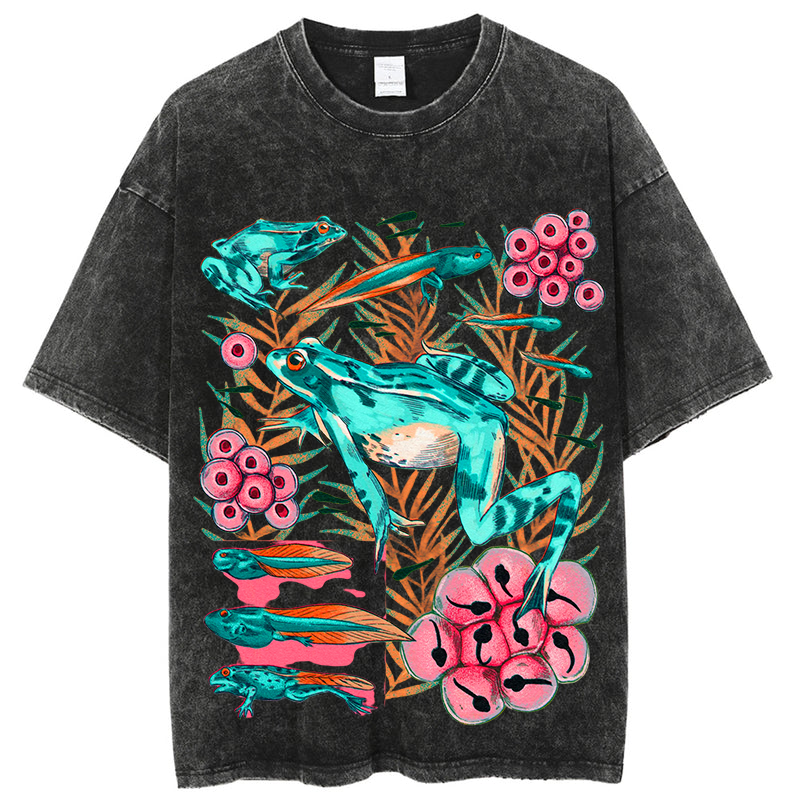 Frog Life Circle Solid Unisex Vintage Washed Tee
