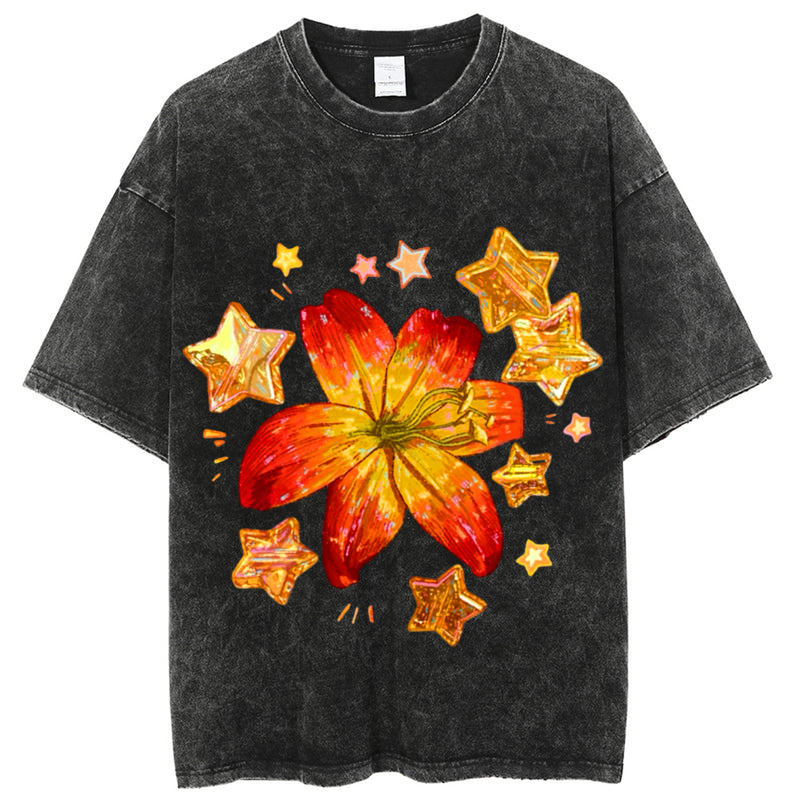 Star Flower Solid Unisex Vintage Washed Tee