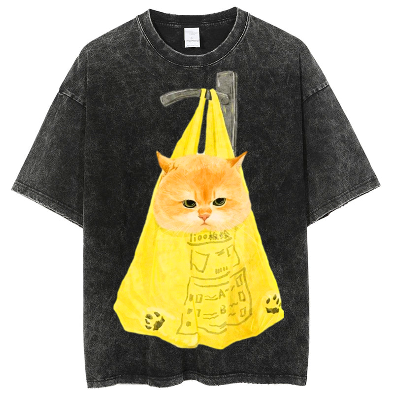 Bag Cat Solid Unisex Vintage Washed Tee