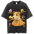 Dog with Flower Solid Unisex Vintage Washed Tee
