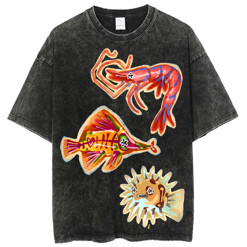 Sea Animals2 Solid Unisex Vintage Washed Tee