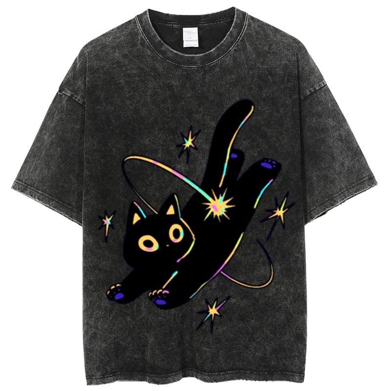 Star Black Cat Solid Unisex Vintage Washed Tee