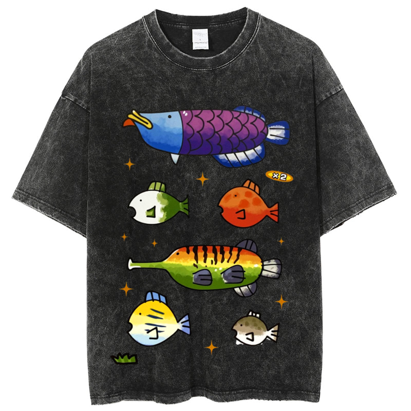 Cute Fishes Solid Unisex Vintage Washed Tee