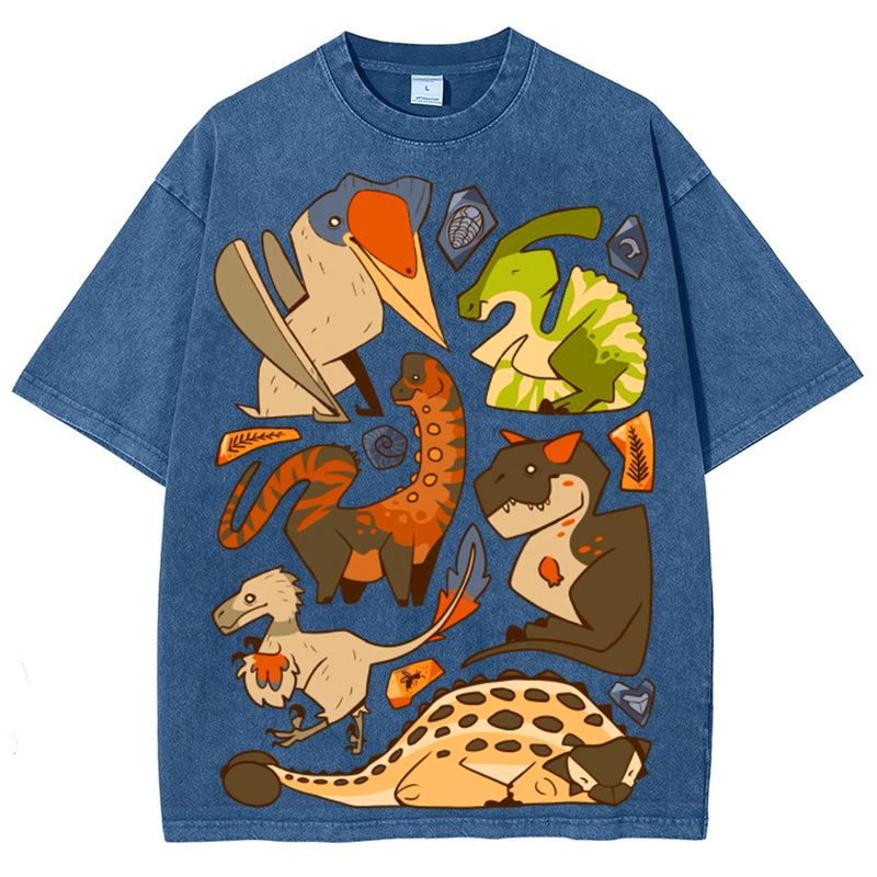 Types of Dinosaur Solid Unisex Vintage Washed Tee