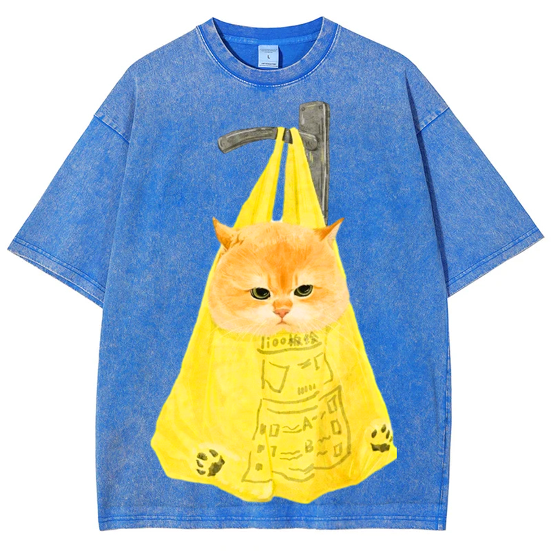 Bag Cat Solid Unisex Vintage Washed Tee
