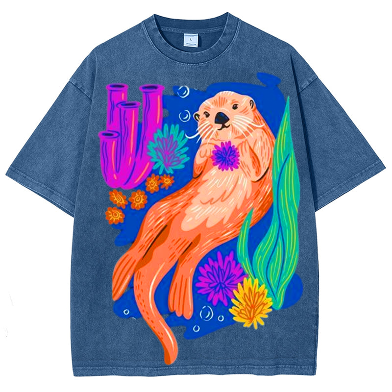 Cute Otter Solid Unisex Vintage Washed Tee