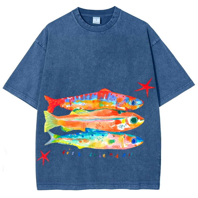 Three Fishes Solid Unisex Vintage Washed Tee