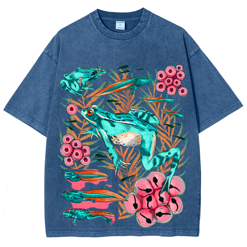 Frog Life Circle Solid Unisex Vintage Washed Tee