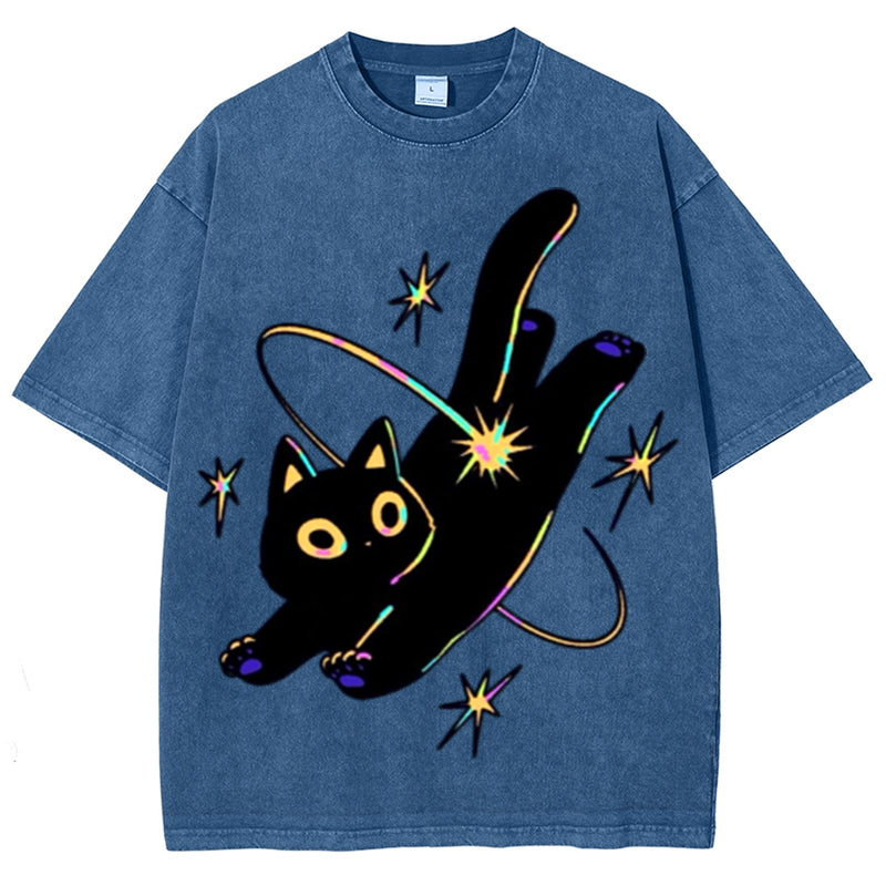Star Black Cat Solid Unisex Vintage Washed Tee