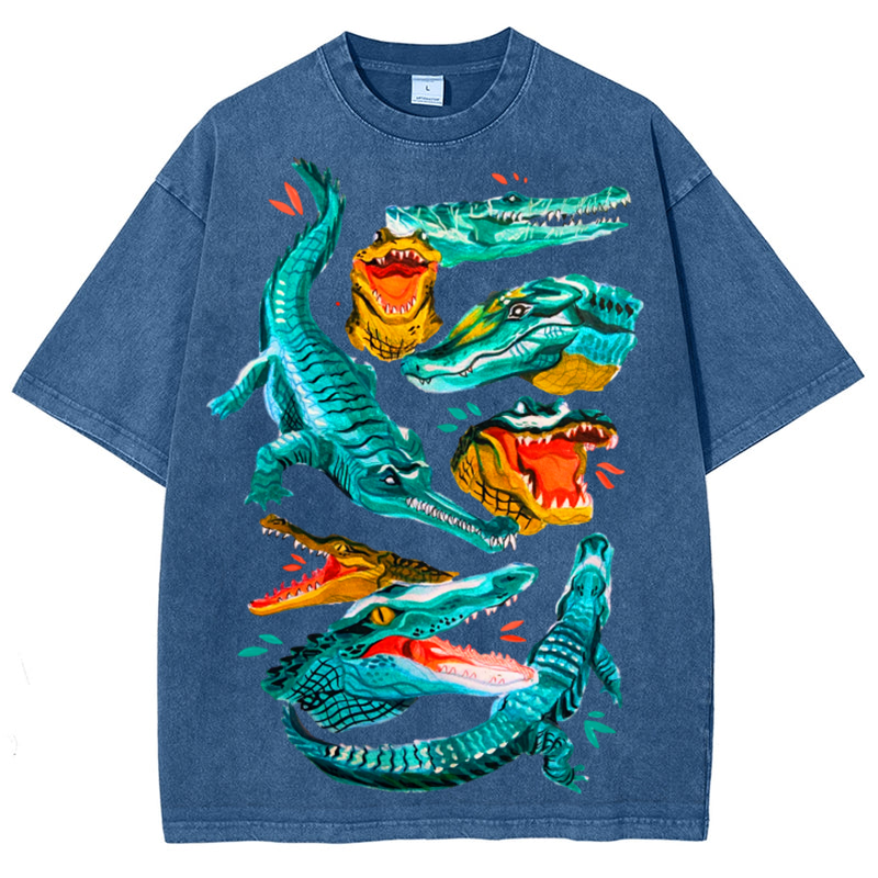 Green Crocodile Solid Unisex Vintage Washed Tee