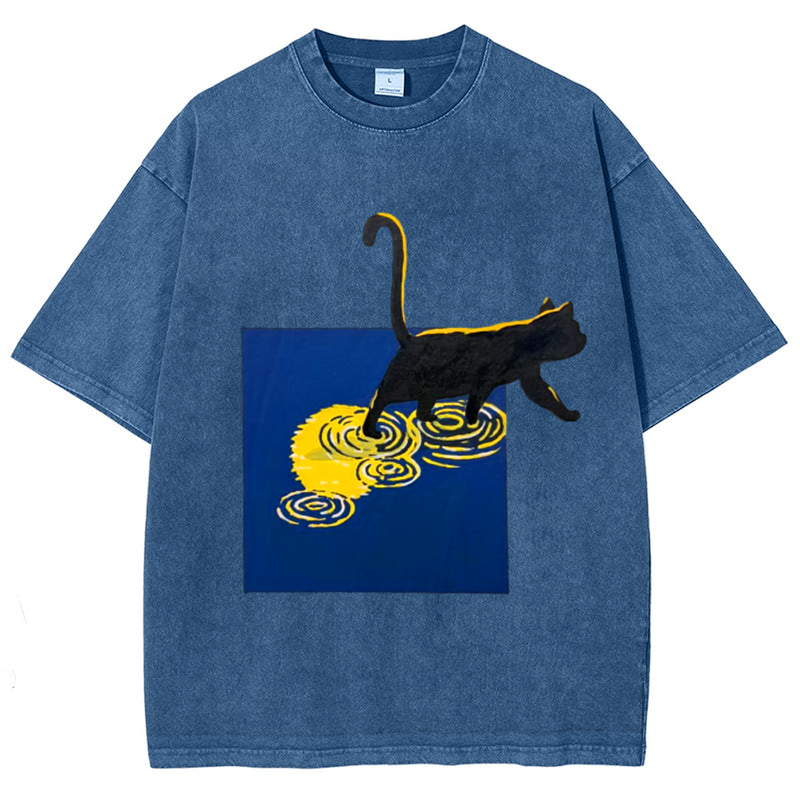 Night Cat Solid Unisex Vintage Washed Tee