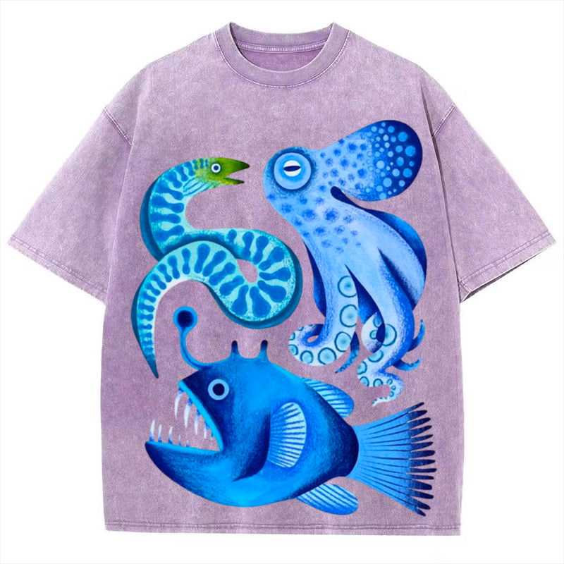 Sea Animals Solid Unisex Vintage Washed Tee