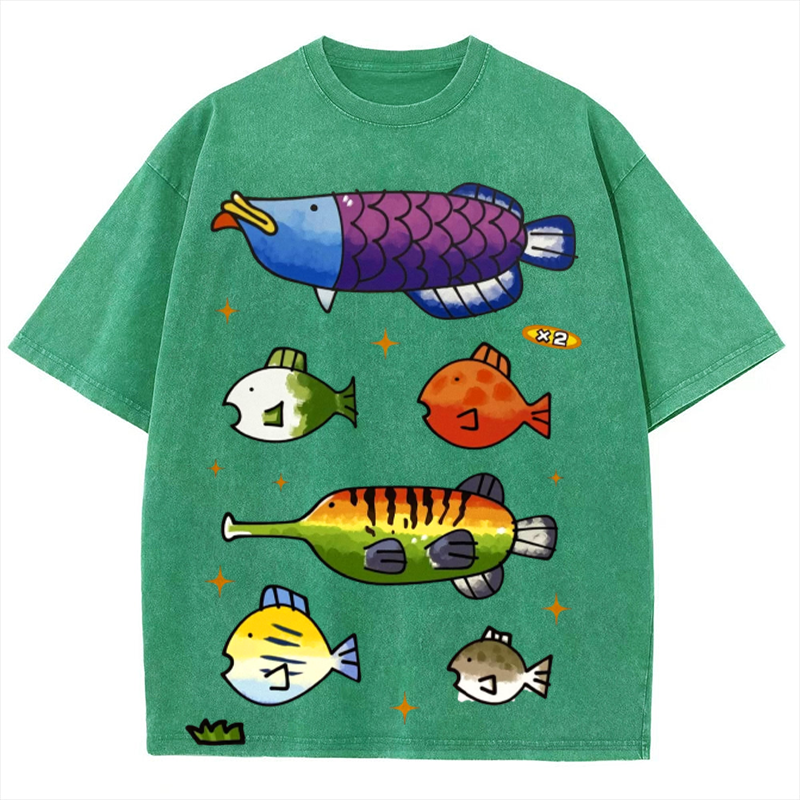 Cute Fishes Solid Unisex Vintage Washed Tee