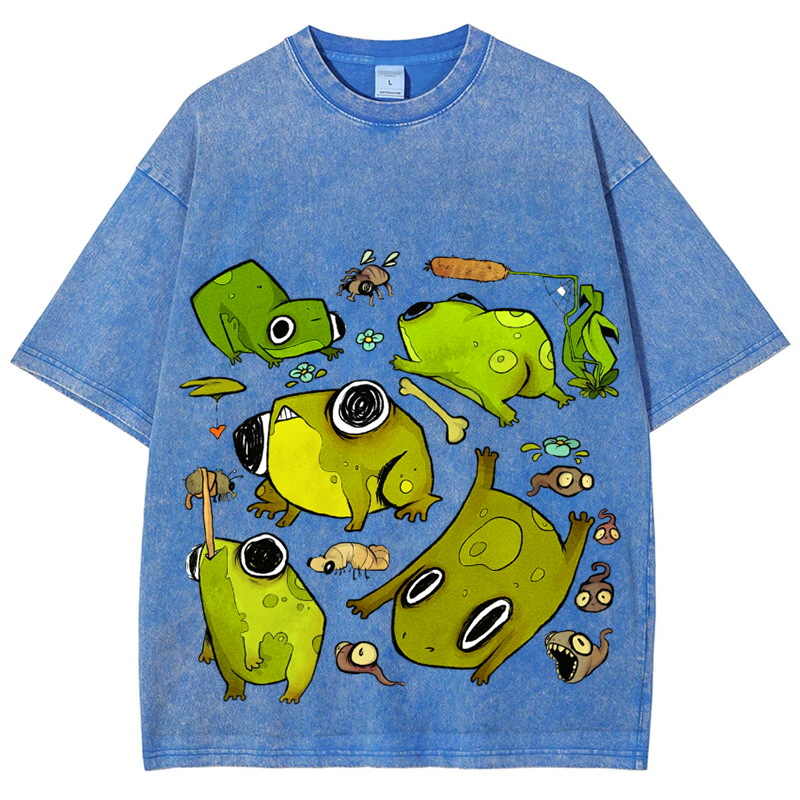 Cute Frog Solid Unisex Vintage Washed Tee