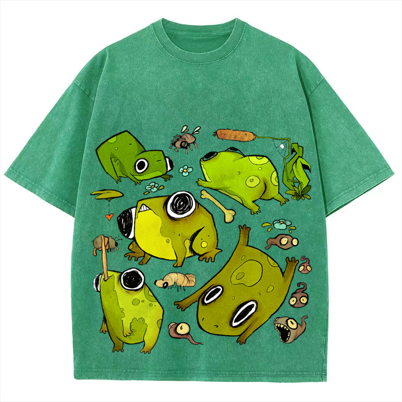 Cute Frog Solid Unisex Vintage Washed Tee