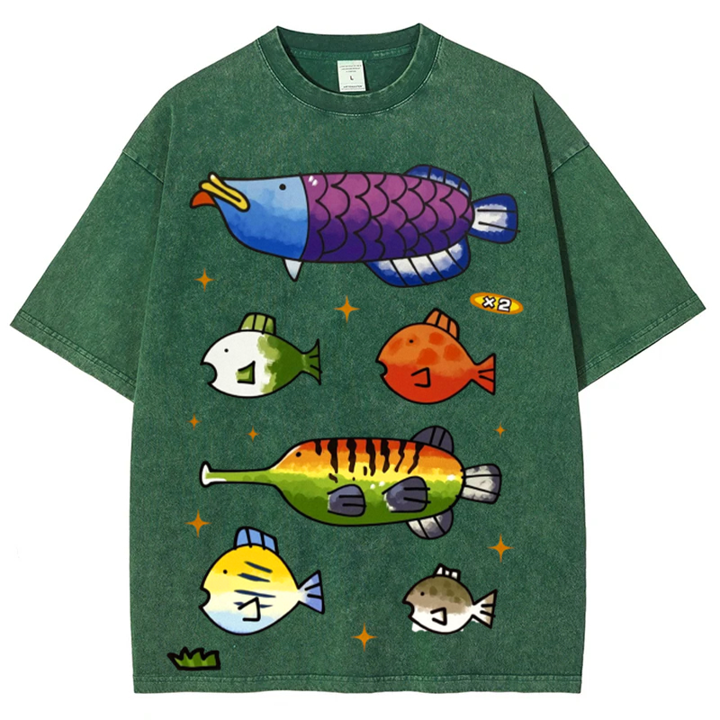 Cute Fishes Solid Unisex Vintage Washed Tee