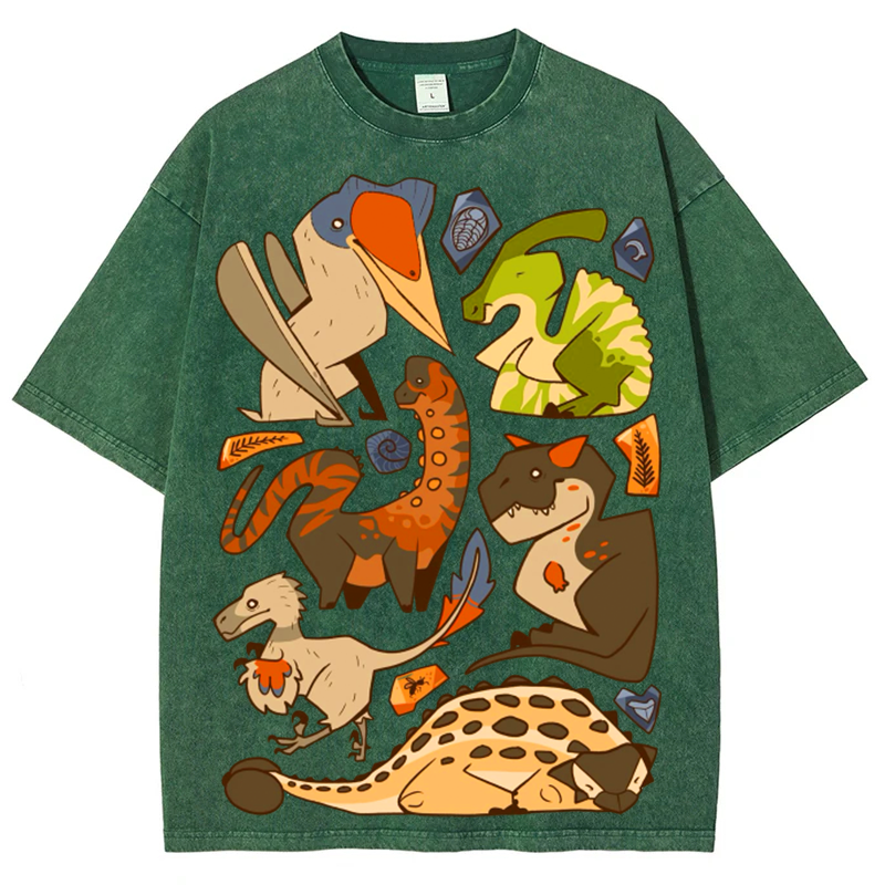 Types of Dinosaur Solid Unisex Vintage Washed Tee