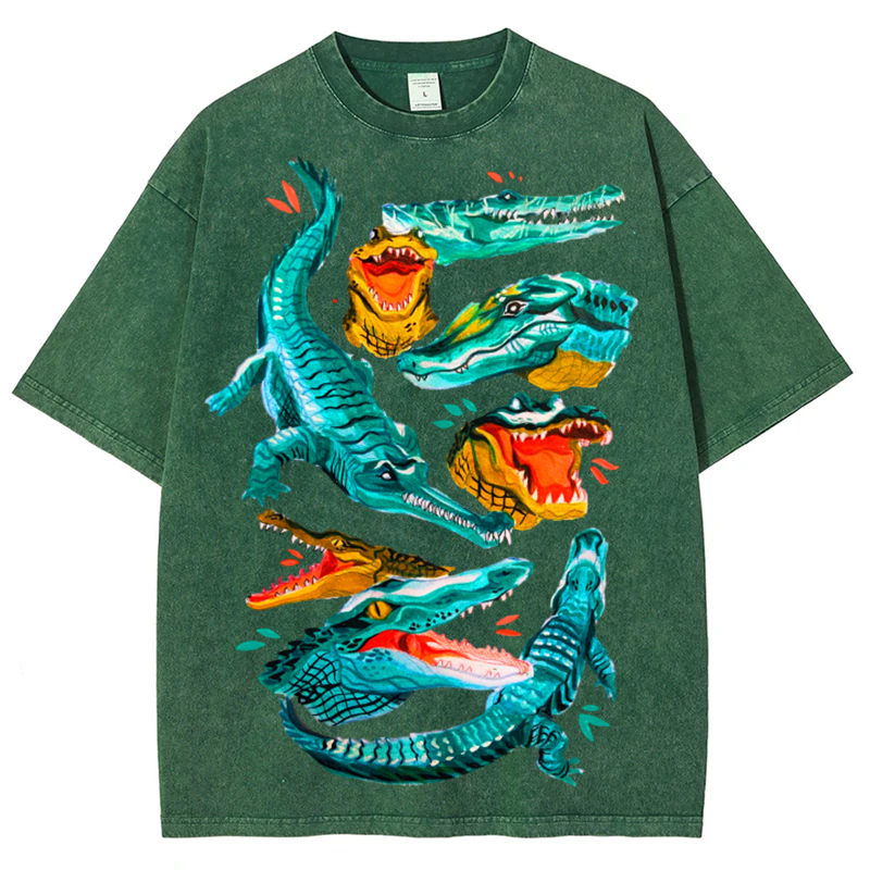 Green Crocodile Solid Unisex Vintage Washed Tee