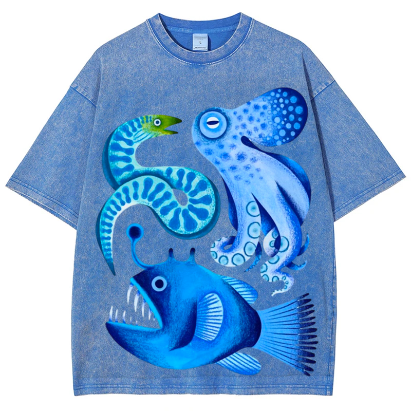 Sea Animals Solid Unisex Vintage Washed Tee