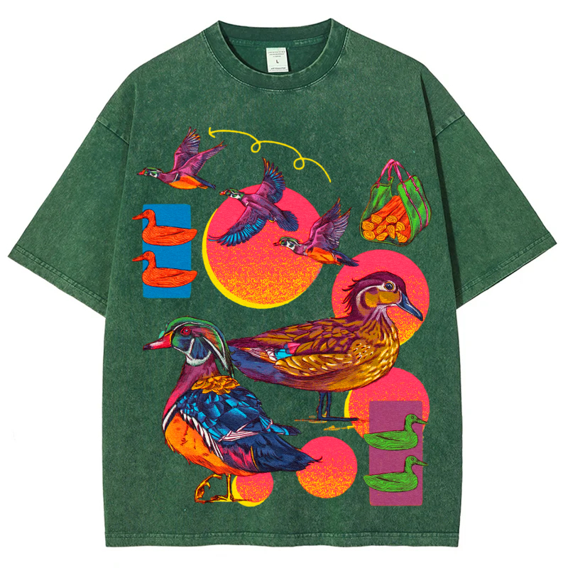 Colorful Birds Solid Unisex Vintage Washed Tee