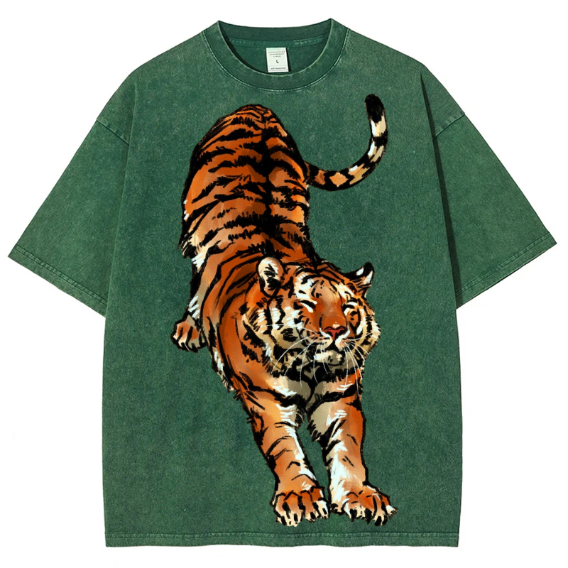 Stretching Tiger Solid Unisex Vintage Washed Tee