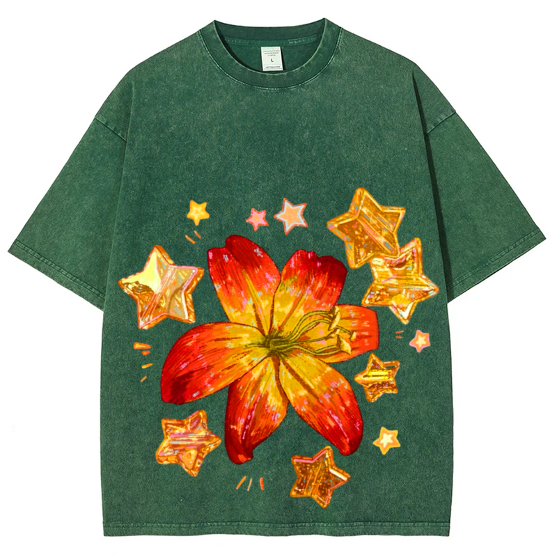 Star Flower Solid Unisex Vintage Washed Tee