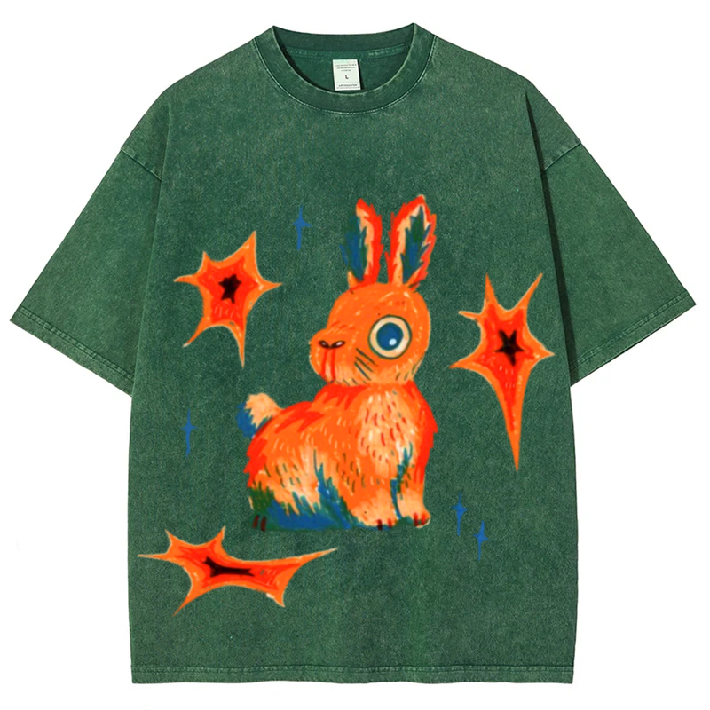 Star Rabbit Solid Unisex Vintage Washed Tee