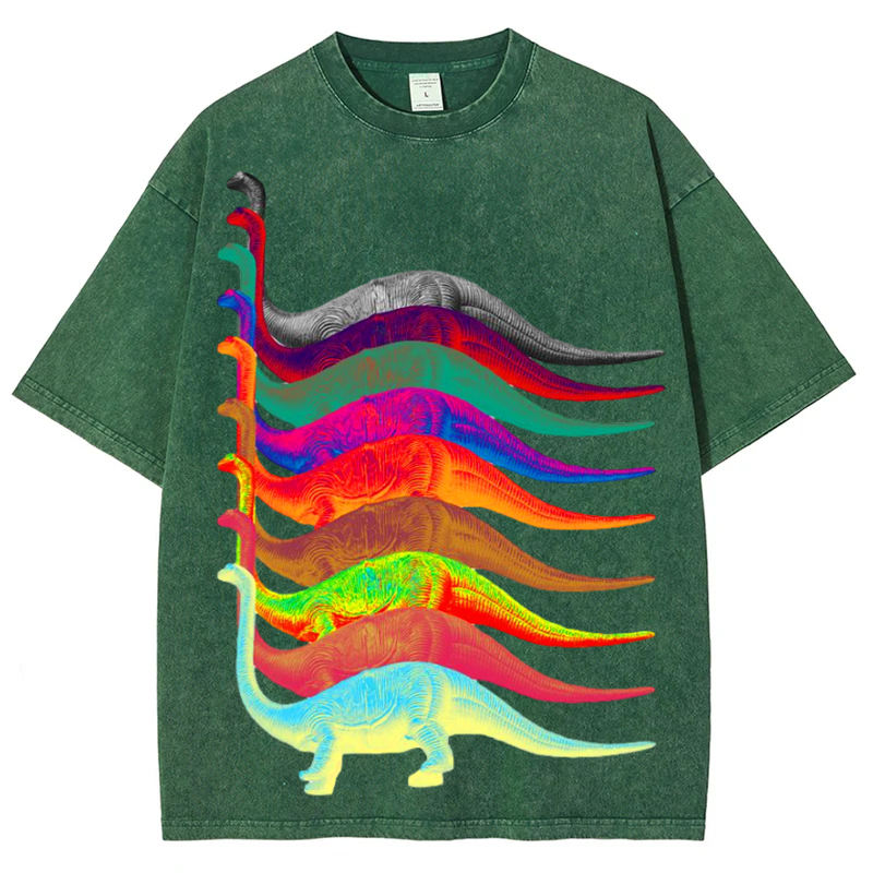 Colorful Tanystropheus Solid Unisex Vintage Washed Tee