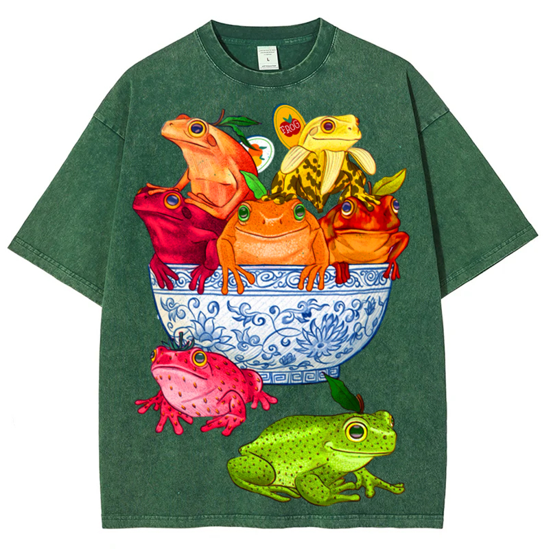 Bowl Of Frogs Solid Unisex Vintage Washed Tee