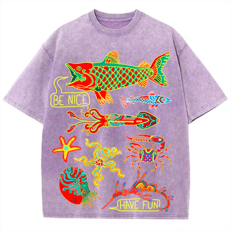 Have Fun Fish Solid Unisex Vintage Washed Tee