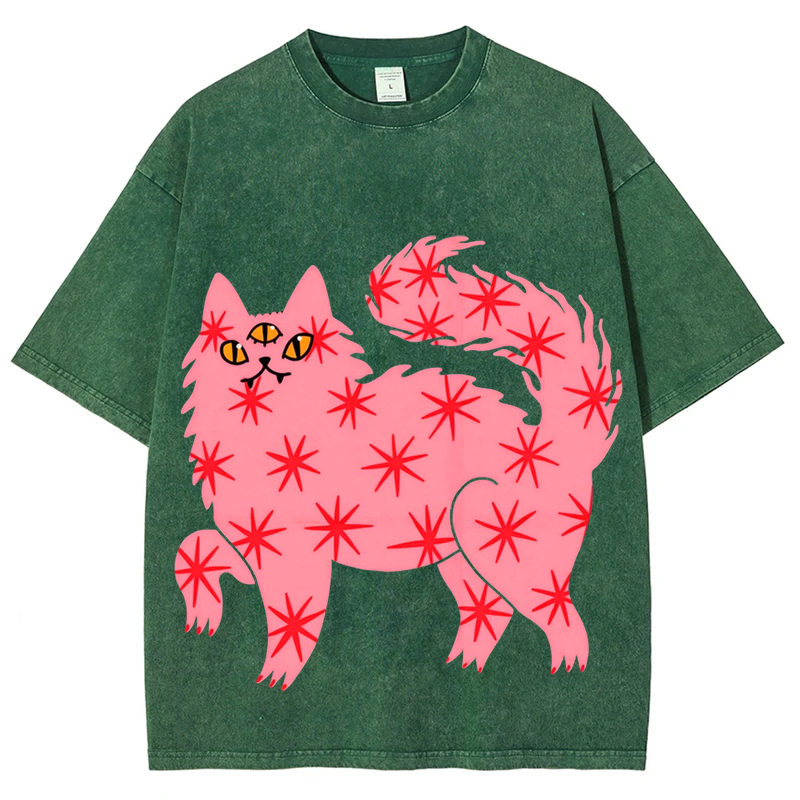 Three Eyes Cat Solid Unisex Vintage Washed Tee