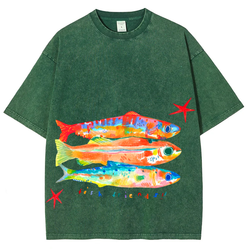 Three Fishes Solid Unisex Vintage Washed Tee