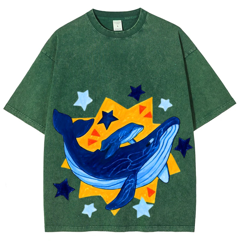 Star Whale Solid Unisex Vintage Washed Tee