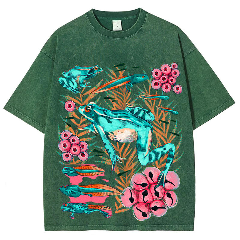 Frog Life Circle Solid Unisex Vintage Washed Tee