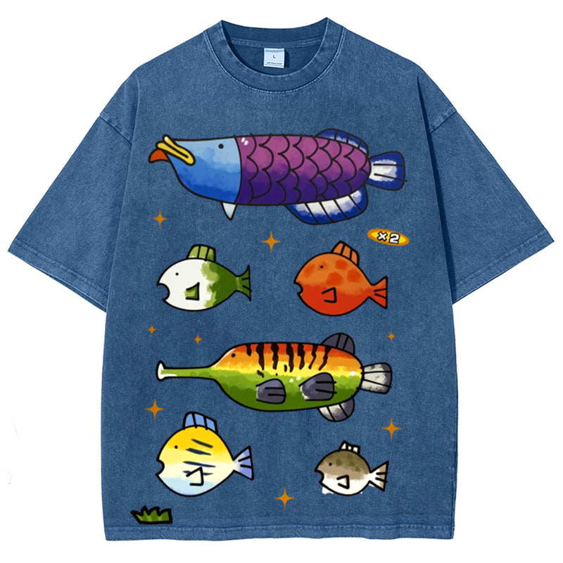 Cute Fishes Solid Unisex Vintage Washed Tee